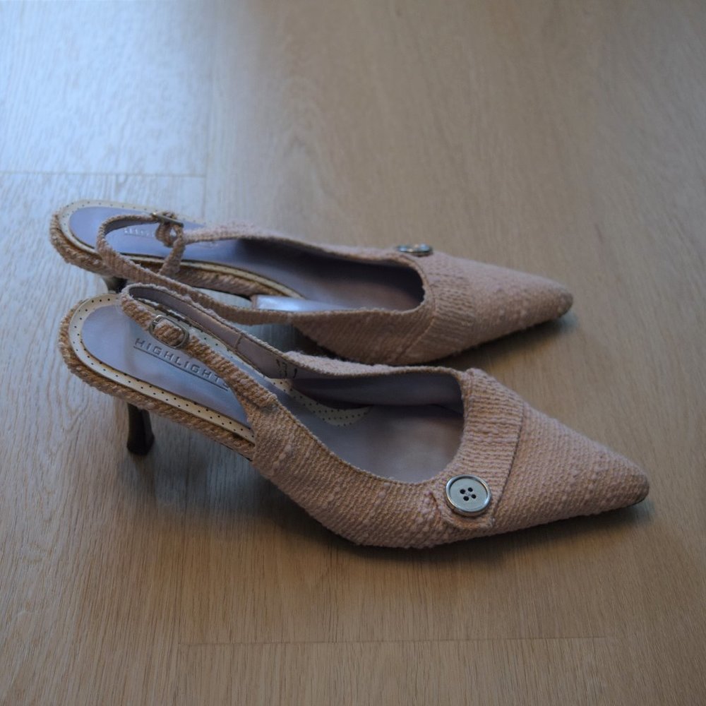 Blush Millennial Pink Tweed Kitten Heels - Picture 3 of 7